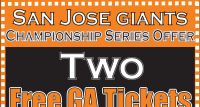 2 Free San Jose Giants Tickets Today at 6PM