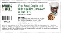 Free Small Cookie and Kids Size Hot Chocolate at Barnes & Noble Cafe on 10/24