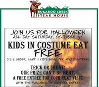 Kids In Costume Eat Free at Bugaboo Creek 10/31