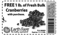 Free 1 lb. of Fresh Bulk Cranberries at Earth Fare with Purchase