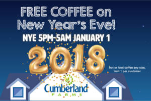 FREE Coffee at Cumberland farms on New Years Eve