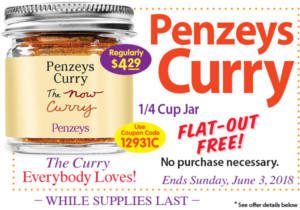 FREE 1/4 Cup Jar of Curry at Penzeys
