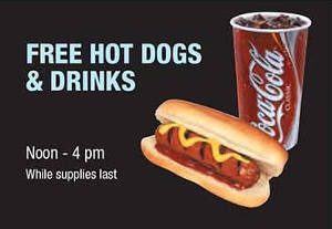 FREE Hot Dogs and Drinks at RC Willey