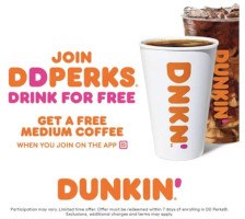 FREE Medium Coffee for New Dunkin Members