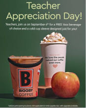 FREE Beverage for Teachers at Biggby Coffee